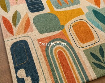 Abstract Modern Rug, Mid Century Area Rug, Handmade Tufted Rug, Geometric Living Room Rug, Boho Art Rug, Colorful Statement Rug, Custom Wool