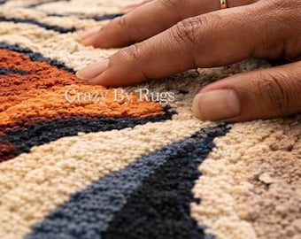 Abstract Wavy Rug, Irregular Shape Hand Tufted Wool Rug, Modern Living Room Rug, Neutral Earth Tone Carpet, Luxury Designer Statement Rug