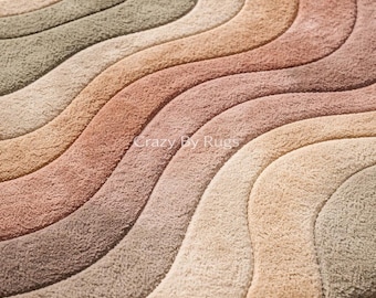 Neutral Abstract Rug | Organic Shape Rug | Modern Wavy Rug | Hand Tufted Wool Rug | Beige Brown Area Rug | Minimalist Designer Rug |