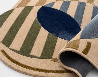 Luxury Wool & Silk Hand Tufted Rug, Abstract Geometric Area Rug, Modern Designer Carpet, Contemporary Living Room Rug, Custom Handmade Rug