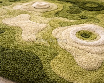 Green Organic Shape Rug, Nature Inspired Wool Rug, Moss Abstract Hand Tufted Rug, Biophilic Living Room Carpet, Luxury Designer Area Rug