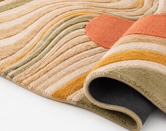 Luxury Hand Tufted Wool Rug, Organic Abstract Scalloped Rug, Modern Designer Carpet, Earth Tone Living Room Rug, Custom Handmade Area Rug