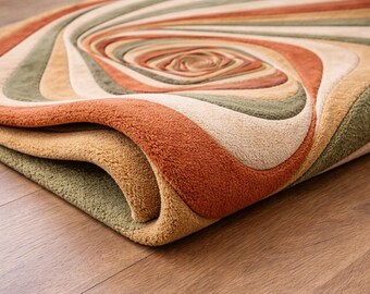 Luxury Abstract Wool Rug, Organic Swirl Statement Rug, Hand Tufted Modern Area Rug, Earth Tone Bedroom Rug, Unique Designer Carpet