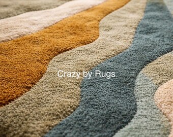 Round Abstract Rug, Hand Tufted Wool Rug, Sunburst Modern Area Rug, Colorful Artistic Carpet, Living Room Statement Rug, Floor art