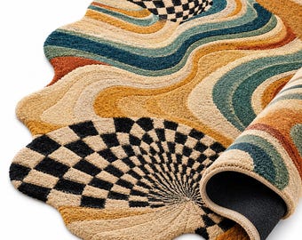 Abstract Irregular Shape Rug, Hand Tufted Wool Rug, Modern Artistic Area Rug, Colorful Designer Rug, Living Room Statement Carpet