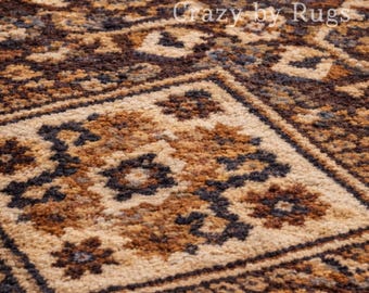 Vintage Persian Kitchen Runner Rug, Hand-Tufted Wool Runner, Traditional Tribal Rug, Narrow Hallway Rug, Brown Beige Boho Carpet