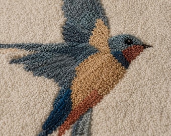 Bird Pattern Hand Tufted Rug, Nature Inspired Area Rug, Neutral Living Room Carpet, Flying Birds Rug, Aesthetic Handmade Modern Rug Decor