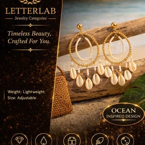 Pendientes colgantes estilo boho con conchas de cauri para mujer / Aros tejidos con cuentas, estilo candelabro, joyería para festivales de verano