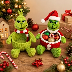 Crochet Grinch Basket Pattern, Amigurumi Candy Bowl, Holiday Decor Container (PDF)
