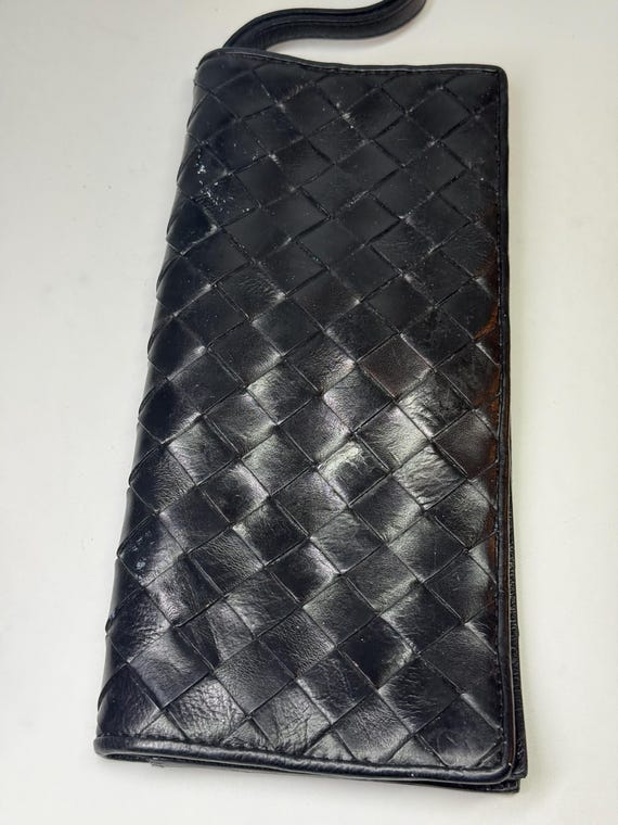 Leather Weaved Clutch Wristlet Bag