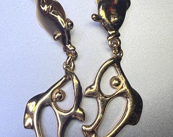 YSL Clip On Dangle Drop Fish Earrings