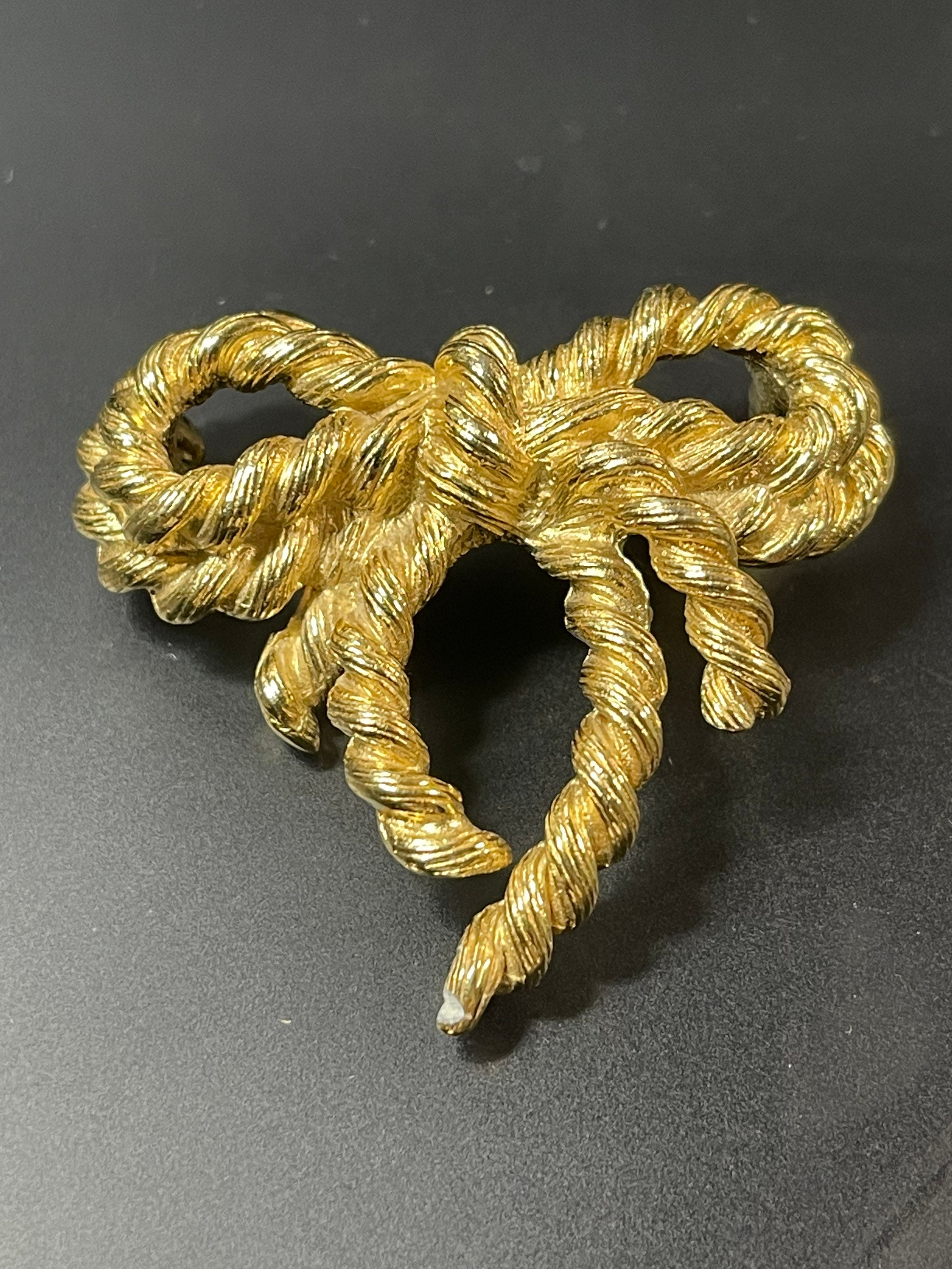 Rare Vintage Christian Dior Rope Bow Ties Gold Tone Pin Brooch