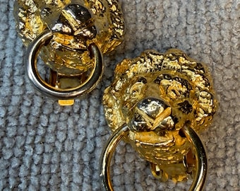 Kenneth Lane Lion Door Knocker Clip On earrings