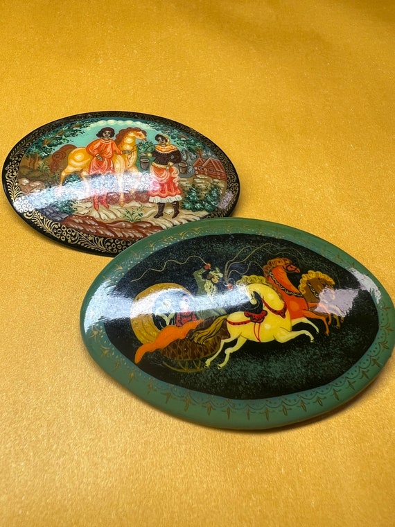 Russian Hand Painted Pins Set of 2