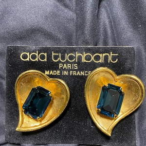 Ada Tuchbant Paris Blue Crystal Clip Earrings