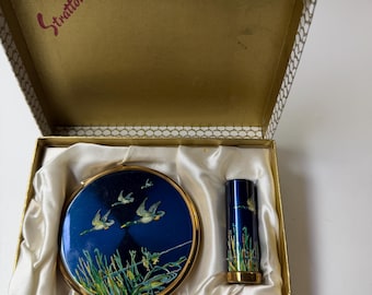 Stratton England Metal Compact and Lipstick Holder