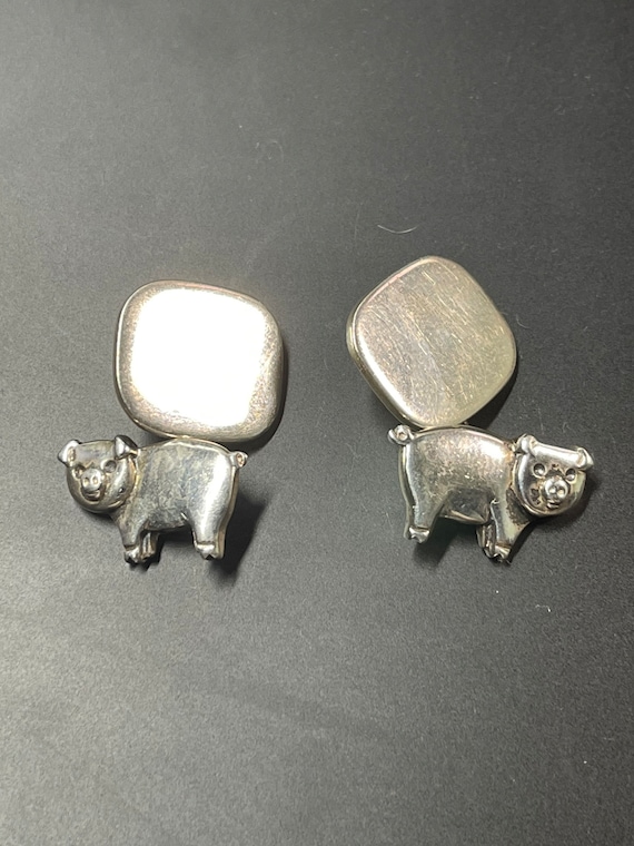 Sterling Silver Pig Cuff Links