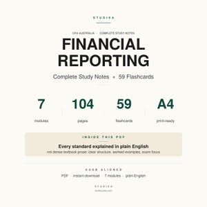 CPA Australia Financial Reporting Complete Study Notes | 104-Page PDF with 59 Flashcards | FR Study Guide