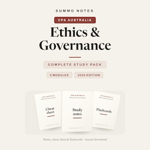Appunti, riassunti e flashcard di etica e governance per l'esame CPA Australia / Pacchetto di studio EG / Download immediato in PDF 2026