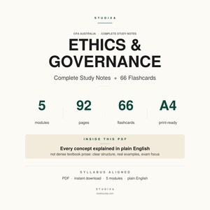 CPA Australia Ethics and Governance Complete Study Notes | 92-Page PDF with 66 Flashcards | E&G Study Guide