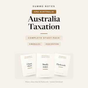 Appunti, riassunti e flashcard per la preparazione all'esame CPA Australia in materia di tassazione / Pacchetto di studio AT / Download immediato in PDF 2026