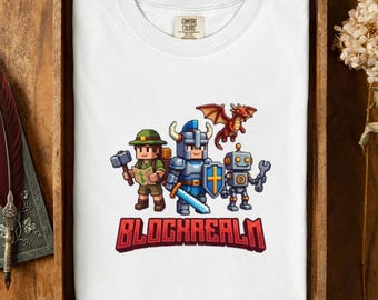 Pixel Art Gaming Shirt, Blockrealm Retro Gamer Tee, RPG Fantasy Adventure Top
