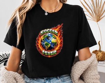 Soccer Fever Earth Graphic T-Shirt: Unisex Cotton Blend Tee