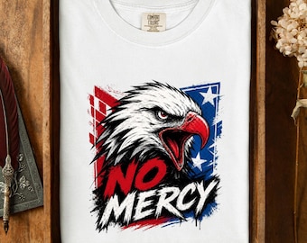No Mercy Eagle Shirt, Patriotic Gym Tee, American Flag Bald Eagle Workout Top
