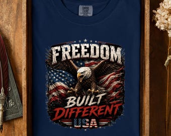 Freedom Built Different Eagle T-Shirt, Patriotic American Flag Grunge Tee