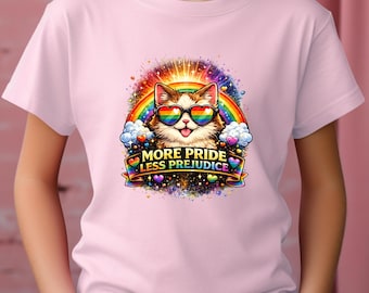 Rainbow Cat Pride, More Pride Less Prejudice Tee, LGBTQ Ally Graphic Shirt