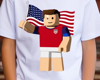 Roblox Style USA Soccer Player T-Shirt: DTF Print, Cotton Blend Tee