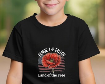 Honor The Fallen Memorial Day Shirt - Veteran Remembrance Poppy Tee - Patriotic Land of the Free