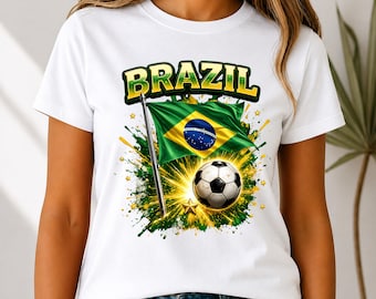 Brazil Flag Soccer Football Tee, Sports Fan Apparel