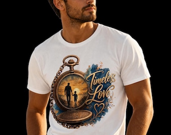 Timeless Love Pocket Watch Graphic T-Shirt – Father and Child Silhouette Design