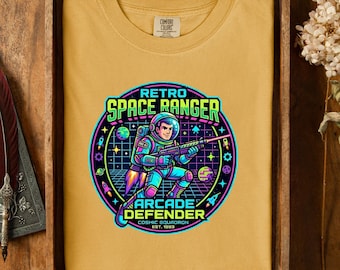 Retro Space Ranger Arcade Defender Shirt | Neon Sci-Fi Vaporwave Tee