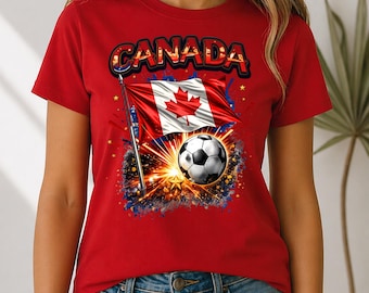 Canada Soccer Fever T-Shirt, Canadian Flag Football Graphic Tee, Maple Leaf Sports Apparel
