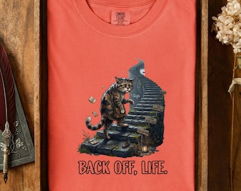 Exhausted Cat Shirt, Back Off Life Tee, Funny Burnout Graphic Top, Introvert Humor