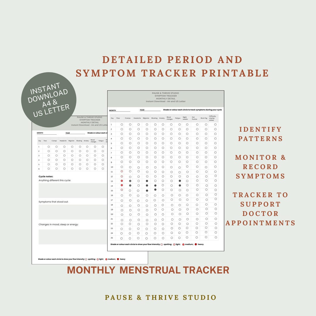 Perimenopause and Menopause Symptom Tracker | Monthly Cycle Hormone Log ...