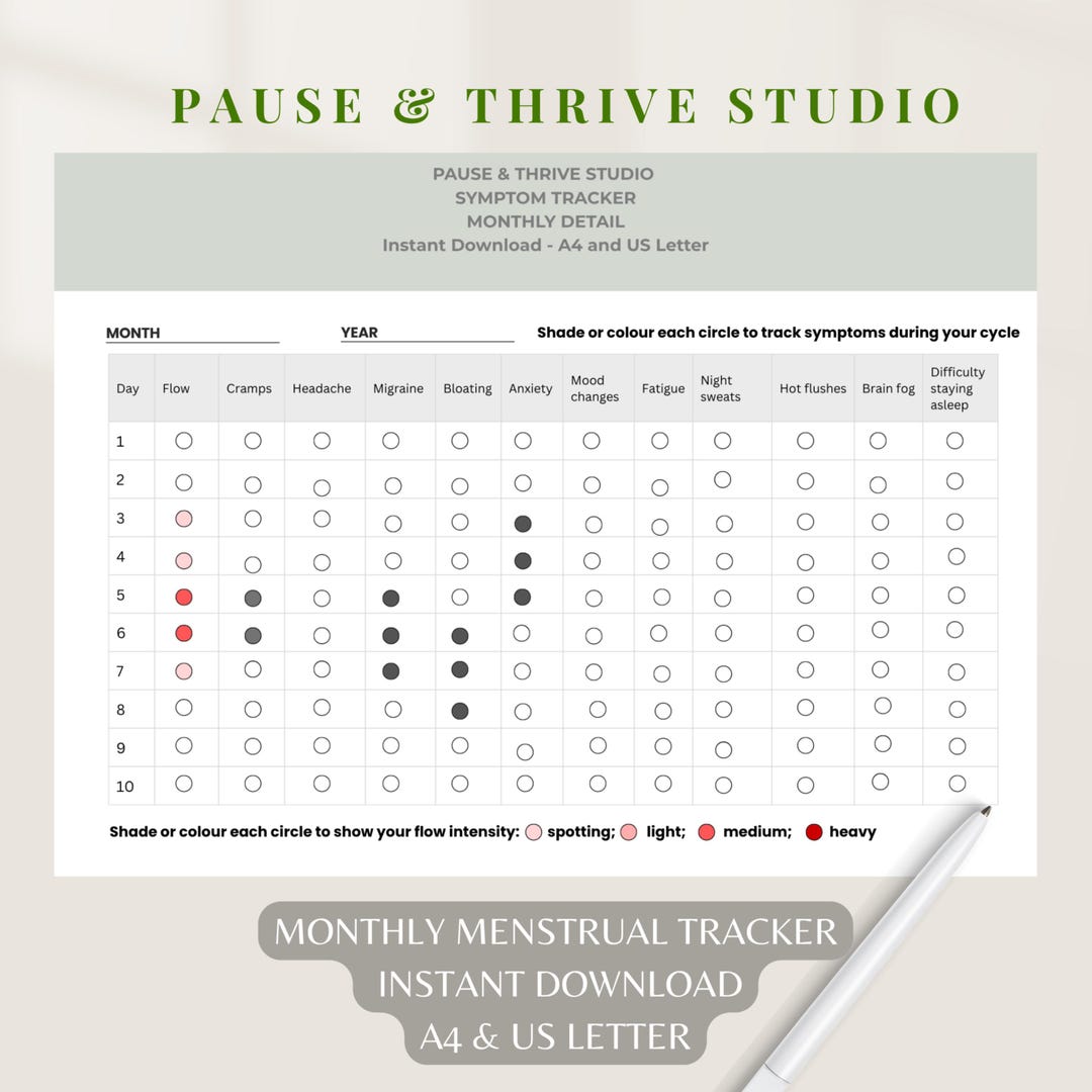 Period & Symptom Tracker Printable | Perimenopause Tracker | Hormone ...