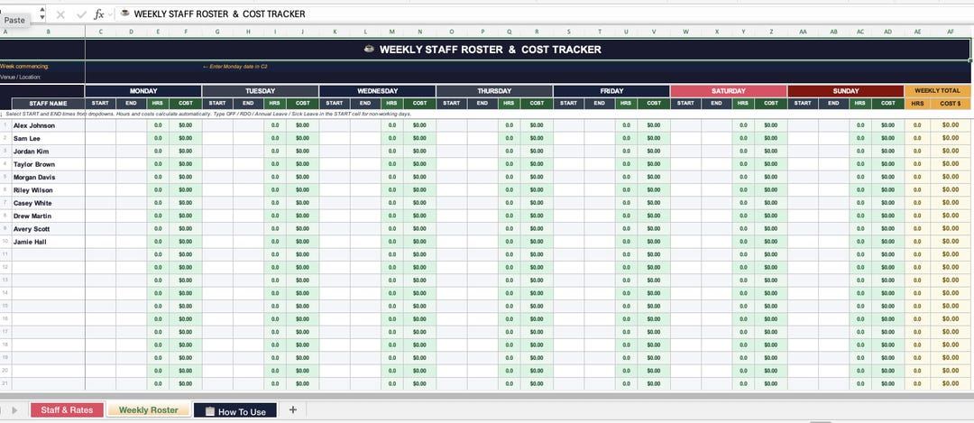 Staff Roster Template | Excel Shift Scheduler | Weekly Rostering ...
