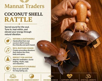 Handcrafted Coconut Shell Rattle – Traditional Indian Percussion Instrument for Sound Healing, Meditation & Ceremonies