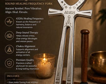 Giant Ankh Tuning Fork 432Hz – Sound Healing Frequency Fork with Wooden Striker & Stand