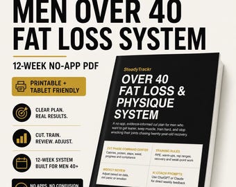Men Over 40 Fat Loss System, 12 Week Fitness Planner PDF, No App Weight Loss Tracker, Strength Training Log, Calorie Protein Tracker