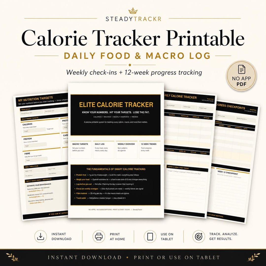 Calorie Tracker Printable | Daily Food & Macro Log, Weekly Check-in ...