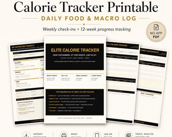 Calorie Tracker Printable | Daily Food & Macro Log, Weekly Check-In | 12-Week Weight Loss Progress Journal | No App Nutrition PDF
