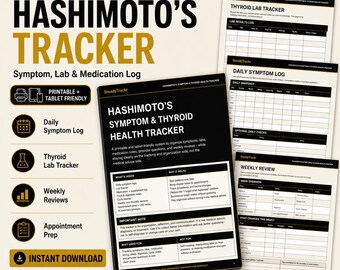 Hashimoto’s Tracker Printable, Thyroid Symptom Tracker, Thyroid Health Journal, Lab Results Log, Medication Tracker, Appointment Planner PDF