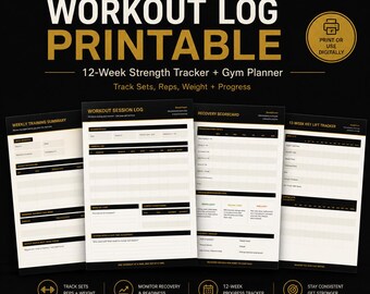 Workout Log Printable | 12 Week Gym Planner | Strength Training Tracker | Fitness Journal PDF