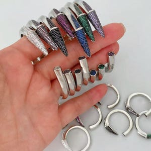 1Pcs Silver Pave CZ Nail Bangle & Ring,Multi color Spike Cuff, Personalized Unisex Jewelry