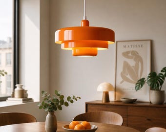Hanglamp in mid-century modern design, retro plafondlamp, Scandinavische kroonluchter voor de eetkamer, vintage minimalistische lamp