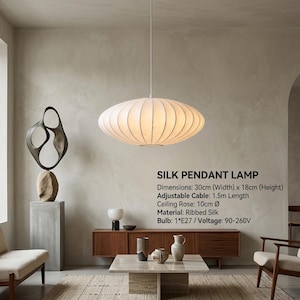 Handmade Silk Pendant Light, Wabi Sabi Hanging Lamp, Japanese Ceiling Light, Japandi Pendant Lighting, Minimalist Dining Room Light, 3 Sizes